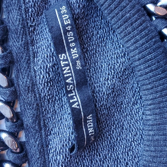 All Saints Dark Gray Ita Cropped Sweatshirt with Black Chain 4 - Picture 4 of 6